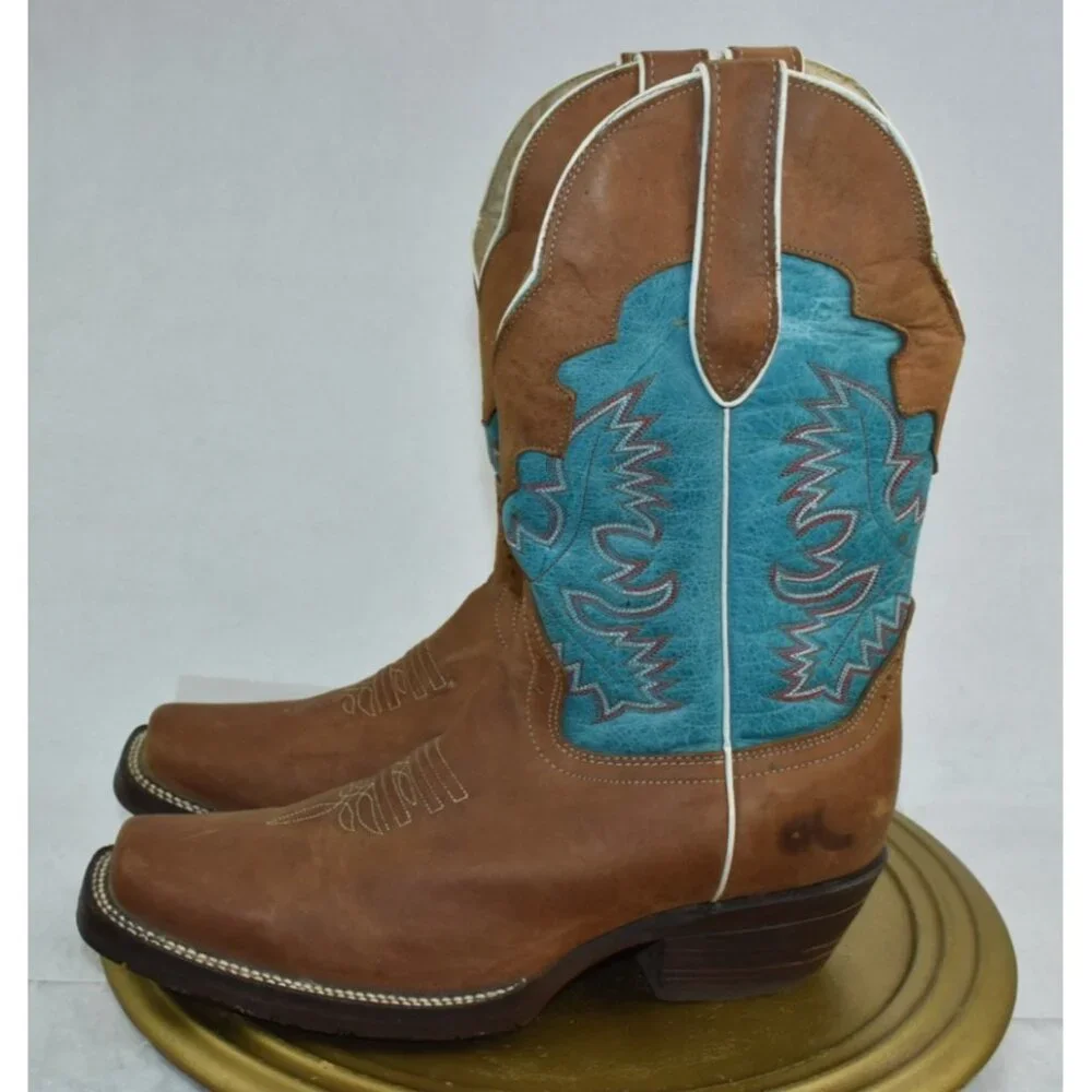 🌹Big Bull Boots Mens Size 8.5 Brown Leather Western Cowboy SquareToe Mexico 26.5
